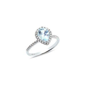 Womens 10K White Gold Pear-Cut Treated Aquamarine & CZ Gemstone Ring Size 7
